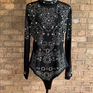 Diamonds n Pearls Black Plus Size Body Suit..